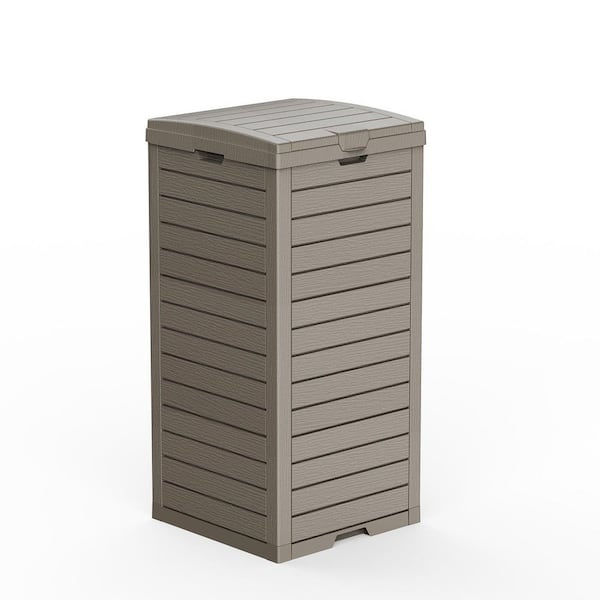 16 in. W x 16 in. D x 34 in. H Resin Outdoor Storage Cabinet 31 Gal. Garbage Can with Tiered Lid and Drip Tray