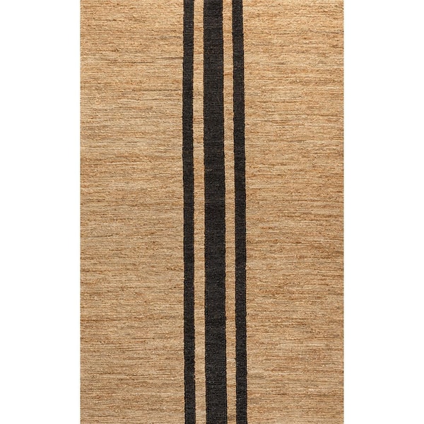 Olivier Rustic Beach House Wide Ticking Stripe Jute Natural/Black 5 ft. x 8 ft. Area Rug
