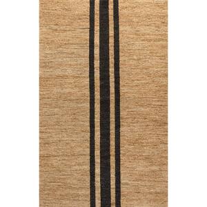 Olivier Rustic Beach House Wide Ticking Stripe Jute Natural/Black 8 ft. x 10 ft. Area Rug