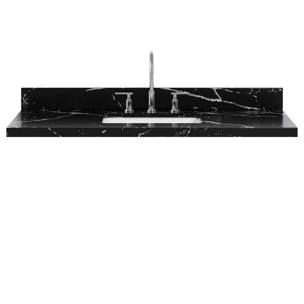 60 in. W x 22 in. D in Nero Marquina Black Quartz with 1.5 in Milter Edge Round Single Sink Bathroom Vanity Top price history on PriceWatchPro