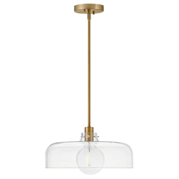 LARK Maisie 1-Light Lacquered Brass Shaded Pendant Light With =Shade.
