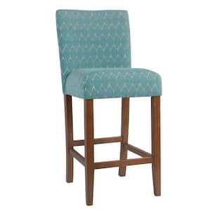 Parsons Teal Modern Geo Upholstery 29 in .Bar Height Barstool