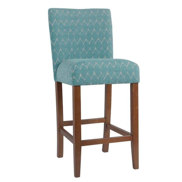 Homepop Parsons Teal Modern Geo Upholstery 29 in .Bar Height Barstool