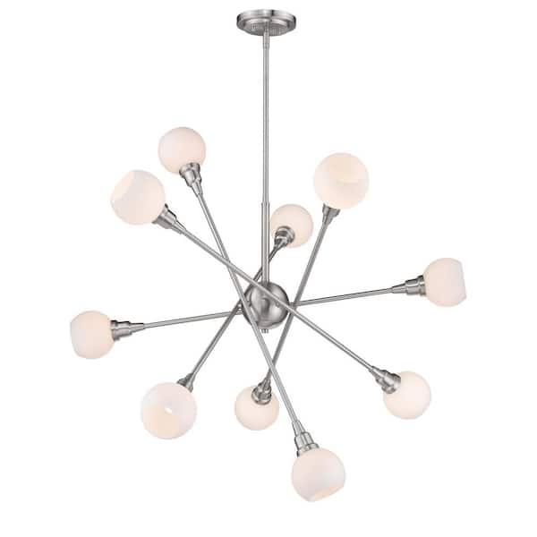 Unbranded Tian 4-Watt 10-Light Brushed Nickel Integrated LED Shaded Pendant Light with LED Bulb Included