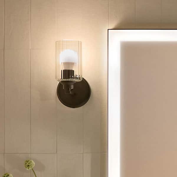 Gioe 9.5 in. 1-Light Wall Sconce with Clear Fluted Glass in Black
