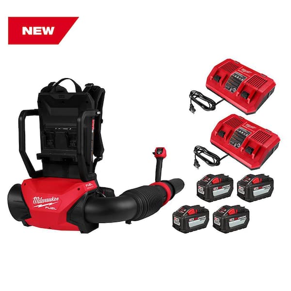 Milwaukee M18 FUEL 155 MPH 650 CFM 18V Brushless Cordless Dual Battery Backpack Blower Kit w/(4) 12.0 Ah Batteries, (2) Chargers