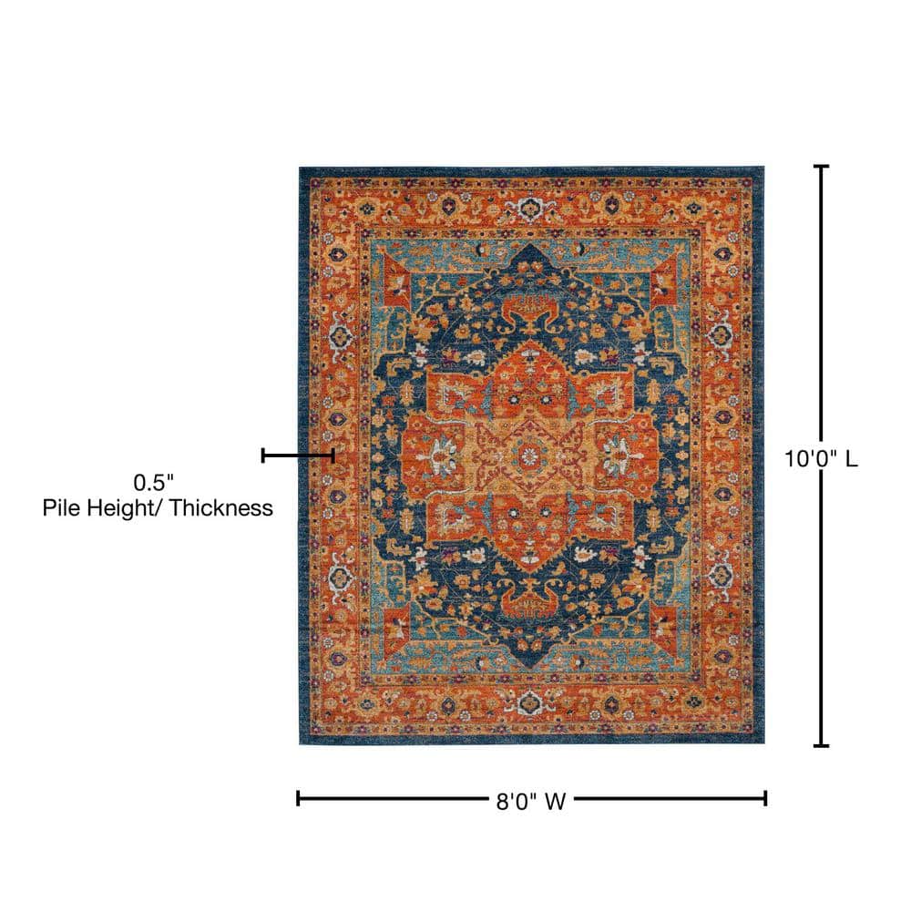Evoke EVK275 Power Loomed Indoor Area Rug - Blue/Orange - 8'x10' - Safavieh