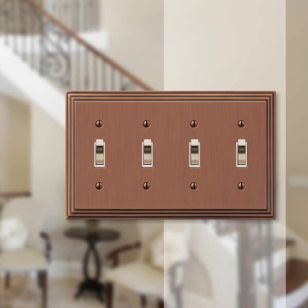 Tiered 4 Gang Toggle Metal Wall Plate - Antique Copper