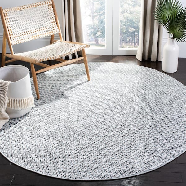 Bermuda Light Blue/Cream 3 ft. x 3 ft. Solid Diamond Round Indoor/Outdoor Area Rug