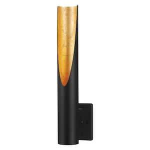 Barbotto 3.86 in. W x 15.43 in. H 1-Light Black/Gold Wall Sconce with Metal Shade