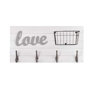 24 in. MDF "Love" Wall Plaque with Hooks and Basket