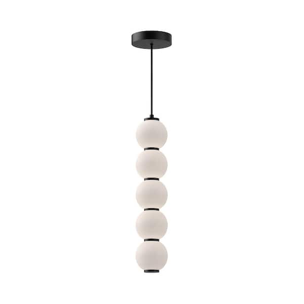ALORA MOOD Bijou 5 in. 1 Light 20-Watt Matte Black/Opal Matte Glass Integrated LED Pendant Light