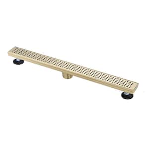 24 in. Stainless Steel Linear Shower Drain with Square Hole Pattern Drain Cover in Brushed Gold