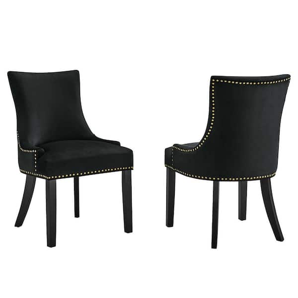 MODWAY Marquis Black Performance Velvet Nailhead Trim Dining Side Chairs (Set of 2)