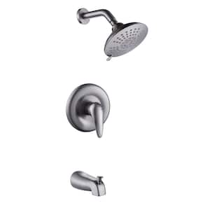 Single Handle 2-Spray Tub and Shower Faucet 3.5 GPM with 6 in. Rain Shower Head in Brushed Nickel (Valve Included)