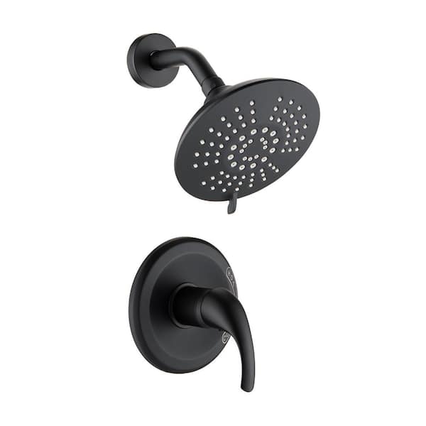 Magic Home 5-Spray Patterns with 2.2 GPM 6 in. Wall Mount Shower System Pressure Balancing Fixed Shower Head in Matte Black