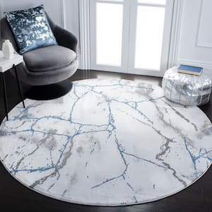 Craft Ivory Gray/Blue 4 ft. x 4 ft. Round Distressed Abstract Area Rug
