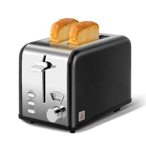 2-Slice Matte Black Wide Slot Toaster with Removable Crumb Tray, 5-Browning Setting and 3-Function