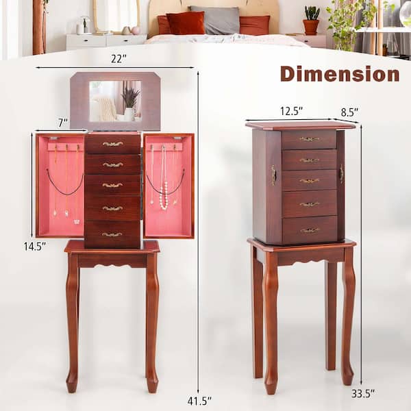 Costway Walnut Jewelry Cabinet Armoire Storage Chest Stand Organizer Wood  Box GHM0260 - The Home Depot
