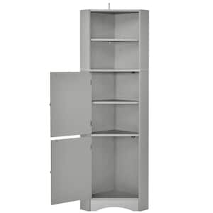 14.96 in. W x 14.96 in. D x 61.02 in. H Gray Corner Linen Cabinet with Doors and Adjustable Shelves
