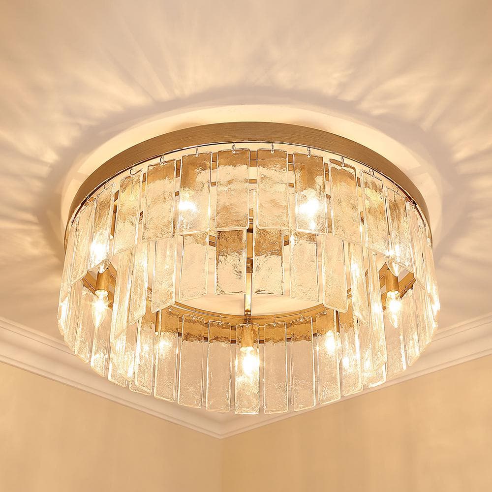 White Gold Glass Drum Semi-Flush Ceiling Light