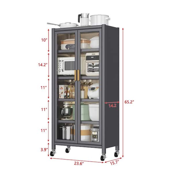 Tileon Gray Metal Microwave Cart Double Door Kitchen Bakers Rack Microwave Stand with Wheels and 5 Storage Shelves YJHDRA586 The Home Depot