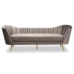 Kailyn 88.6 in. W Grey and Gold Fabric 3-Seat Sofa