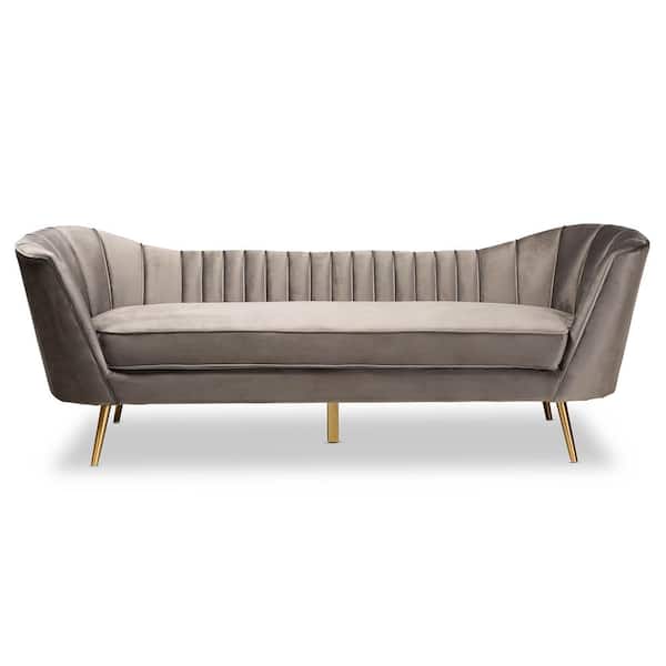 Baxton Studio Kailyn 88.6 in. W Grey and Gold Fabric 3-Seat Sofa