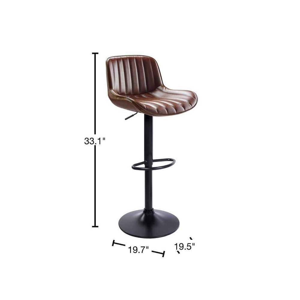Cognac Elegance Adjustable Swivel Barstool Set in Faux Leather