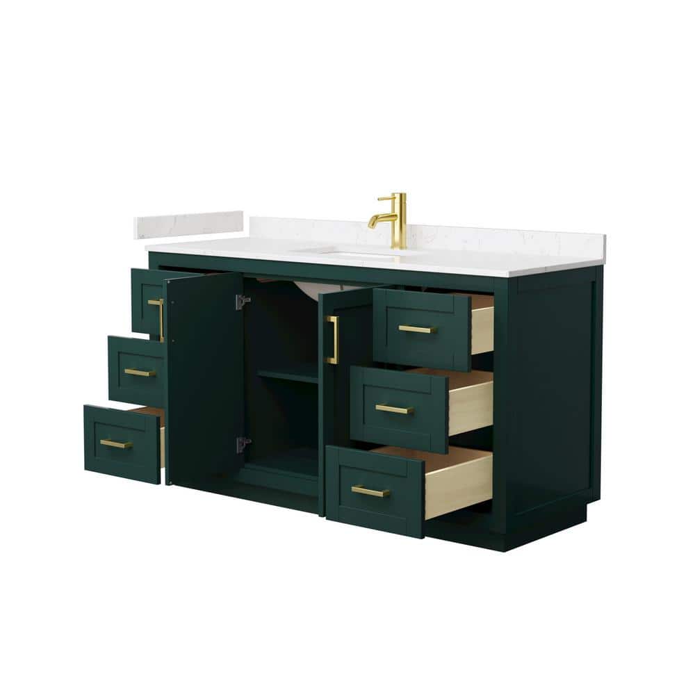 Miranda 60'' Green Single Freestanding Bathroom Vanity with Carrara Marble Top