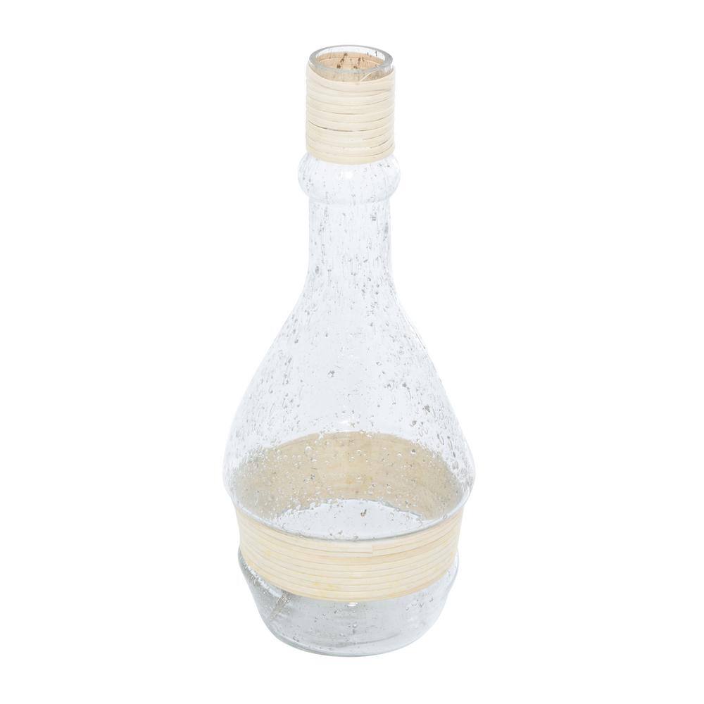 Coastal Clear Glass Vase with Rattan Detail, 16" Height