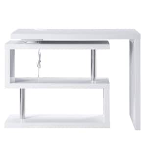 40 in. W Contemporary Adjustable Irregular Writing Desk with USB and Socket in White