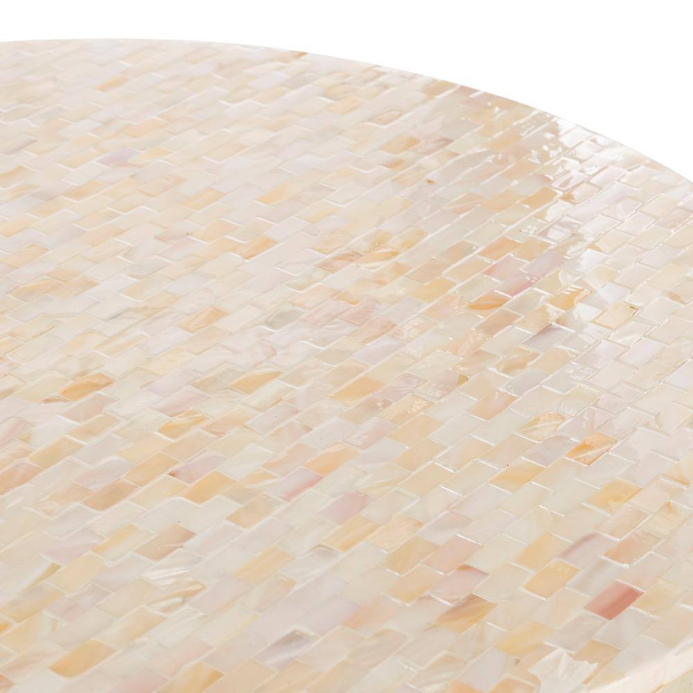 Fae Round Gold and White Mosaic Top Side Table
