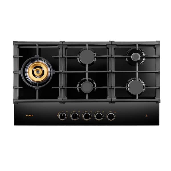 FOTILE 36 in. 5-Burners Cooktop Tri-Ring Series with Tempered Glass with in Black