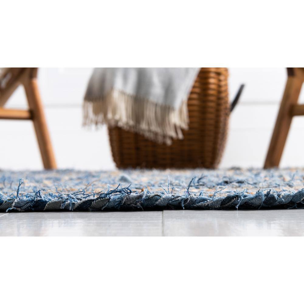 Handmade Braided Chindi 8' x 10' Blue and Natural Rectangular Rug