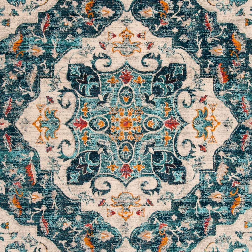 Ivory and Blue Medallion Synthetic Area Rug, 8' x 10'