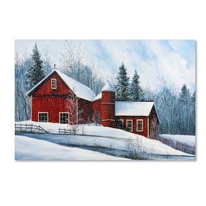 Red Barn Winter by Debbi Wetzel Floater Frame Country Wall Art 22 in. x 32 in.