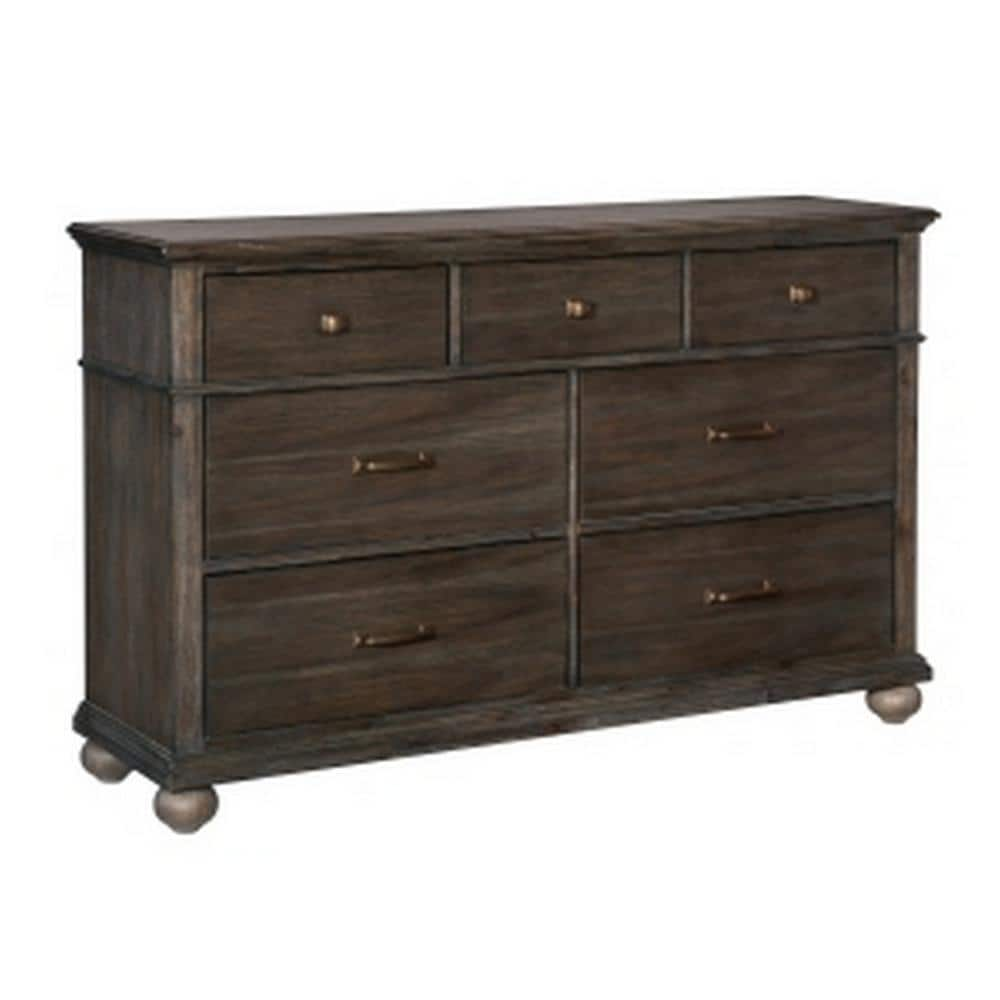 Benjara Brown and Bronze 7-Drawer 60 in. Wide Dresser Without Mirror ...