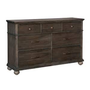 Brown and Bronze 7-Drawer 60 in. Wide Dresser Without Mirror