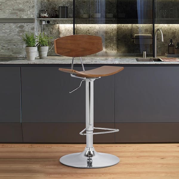 Armen Living Jett Adjustable Walnut and Chrome Adjustable Bar and Counter Height Stool