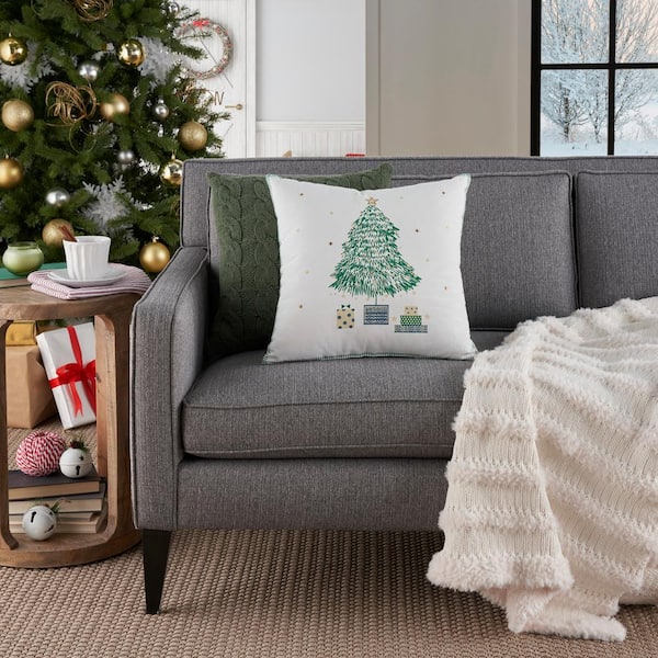 Mina Victory Holiday Ivory and Gray Christmas Tree 20 in. x 20 in