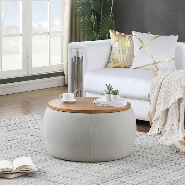 Foot Stools JHome-Ottomans Round Footstool Padded Wood Small Osman