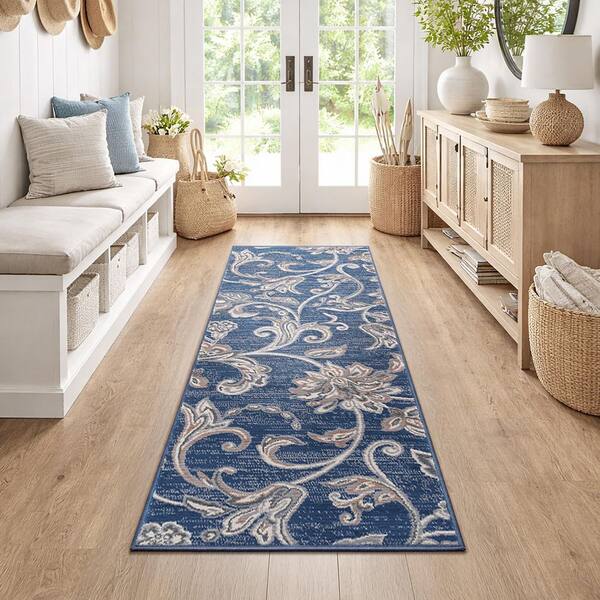 Madison Floral Navy 2 ft. x 10 ft. Indoor Runner Rug