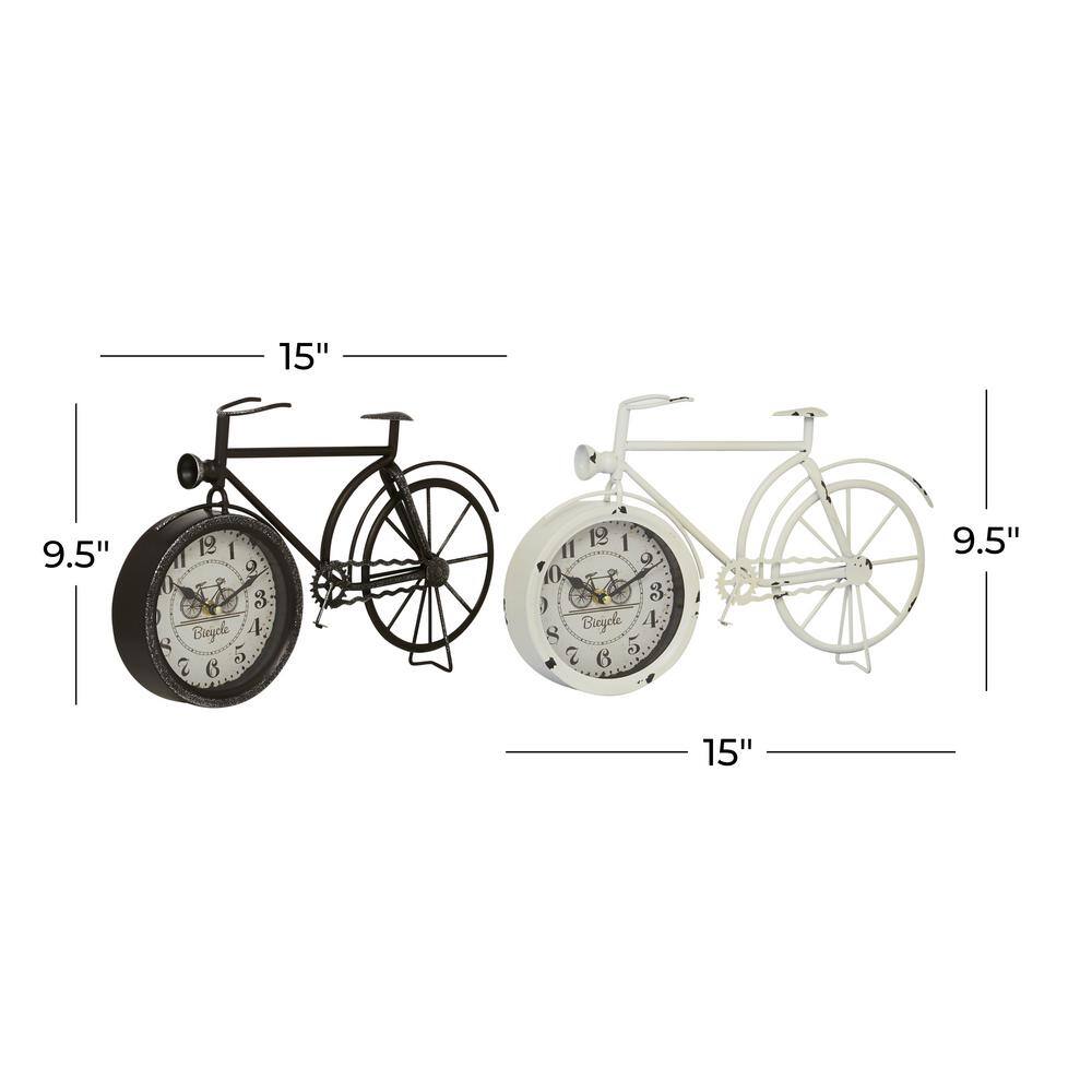 Country Cottage Black and White Metal Bicycle Clock Set