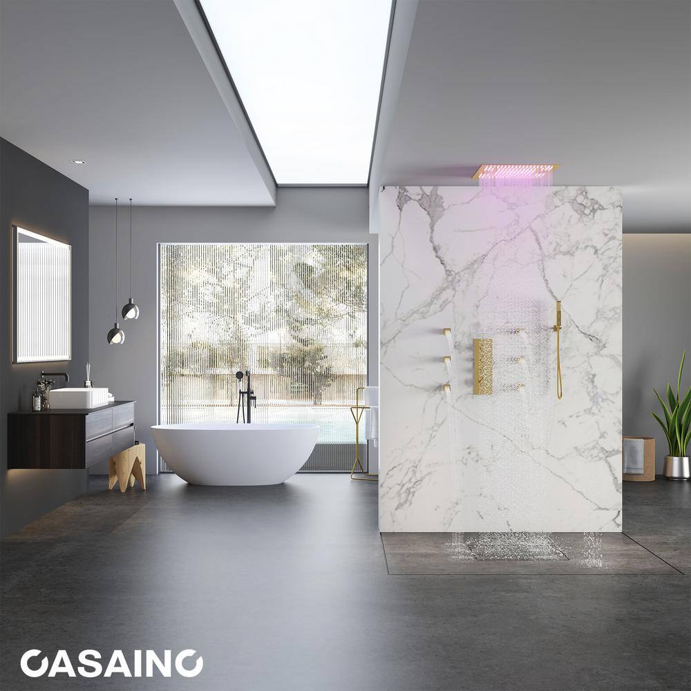 Brushed Gold Large LED Rainfall Shower System with Handheld and Music