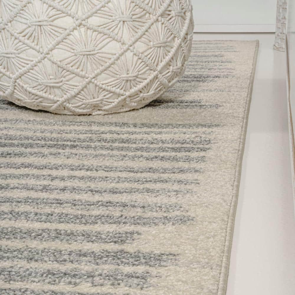 Khalil Gray and Cream Synthetic Striped Rectangular Rug