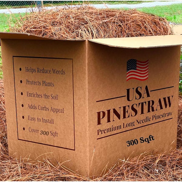 USA PINESTRAW Box of 300 Sq.ft. Long Needle Pine Straw Mulch