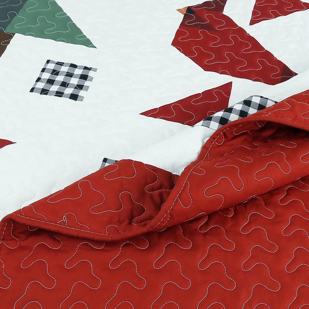 Red and White Reversible Kids Queen Bedspread Set