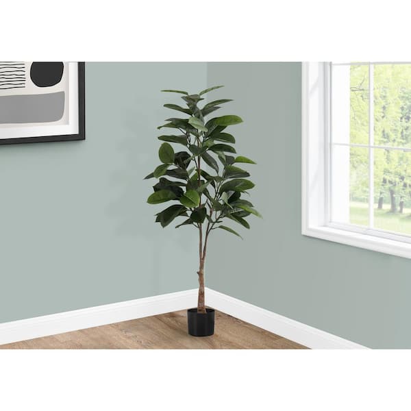 Unbranded 52 in. Green Artificial Rubber Tree in a Black Plastic Pot