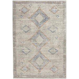 Concerto Ivory/Grey/Blue 4 ft. x 6 ft. Border Contemporary Area Rug